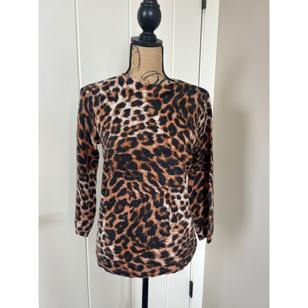 Talbots 100% Cashmere Leopard Animal Print Pullover Sweater Size M